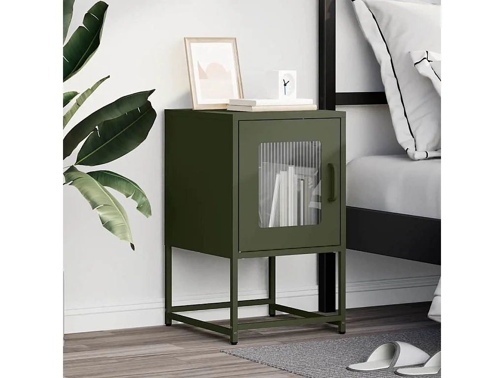Nachttisch-Beistelltisch-Nachtschrank Olivgrün 36x39x60,5 cm Kaltgewalzter Stahl SHL99242