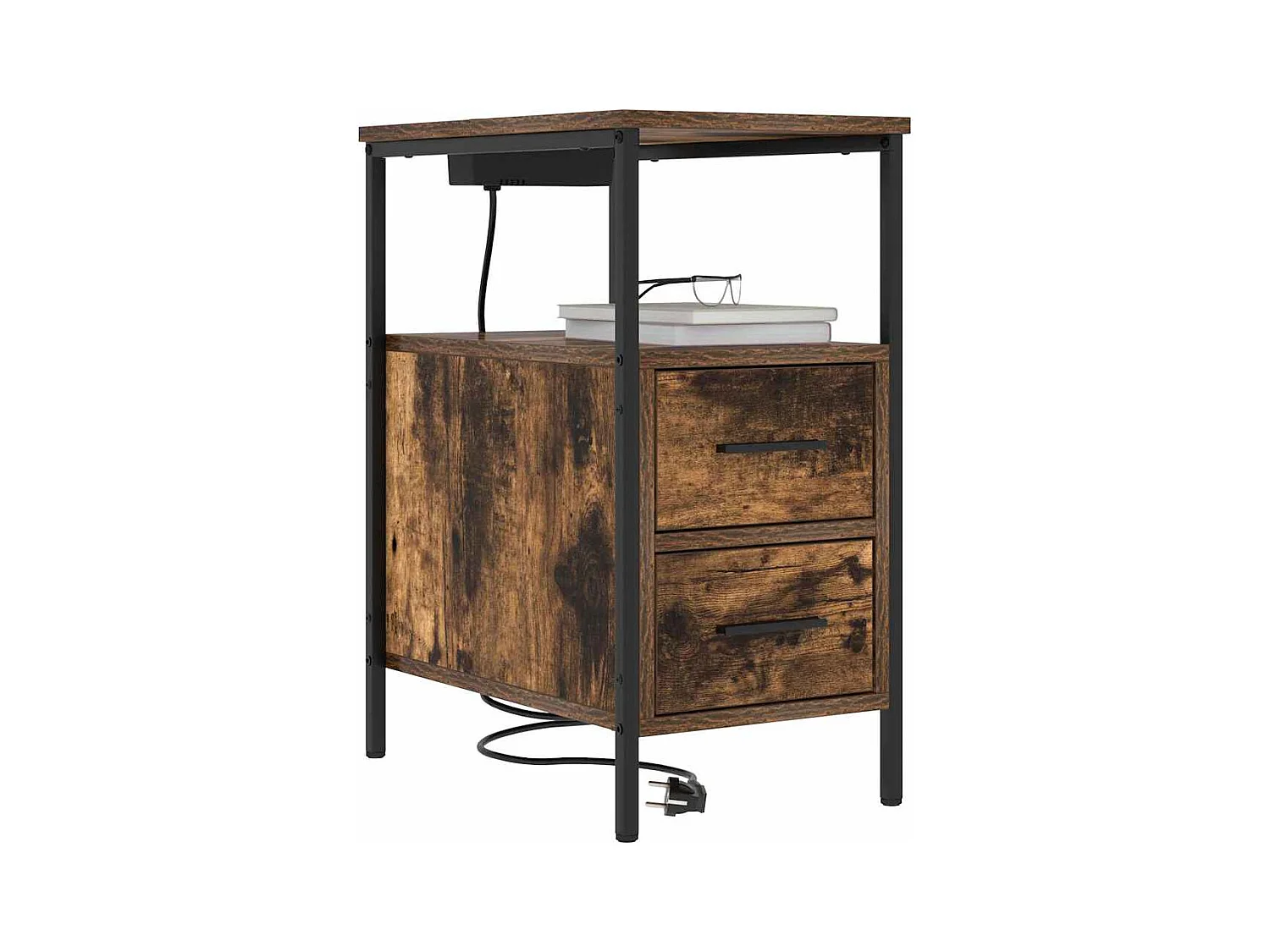 Mesa de Noche | Mesa auxiliar con cajón 2 uds. Roble ahumado 30x48x61 cm