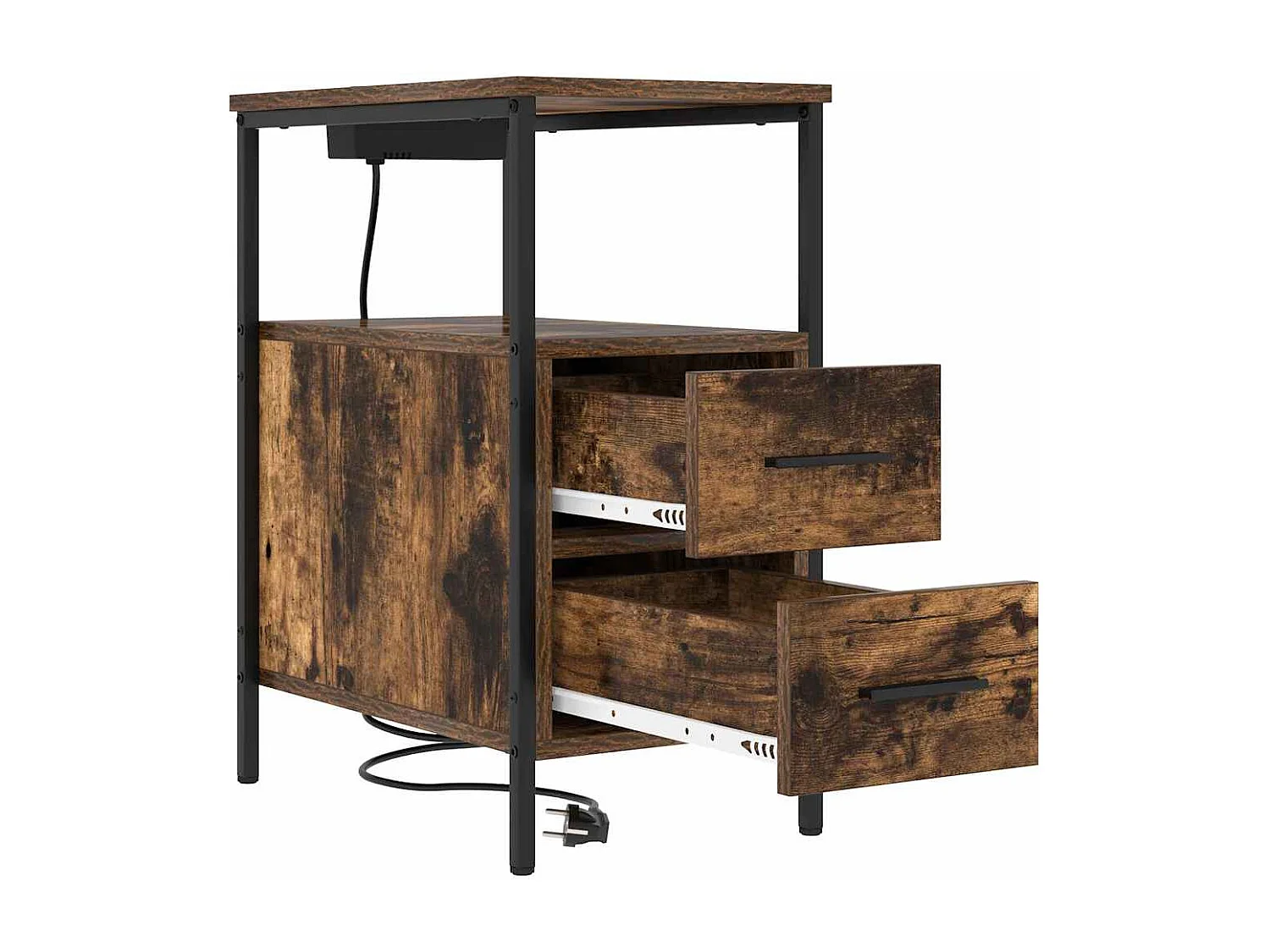 Mesa de Noche | Mesa auxiliar con cajón 2 uds. Roble ahumado 30x48x61 cm