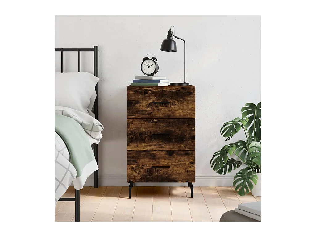 Mesita de noche | Mesilla de noche madera de ingeniería roble ahumado 40x40x66 cm