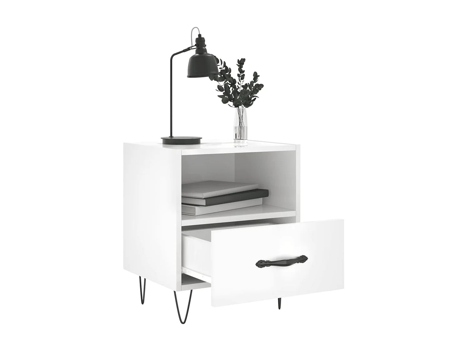 Nachttisch 2er Set-Beistelltisch-Nachttischkommode Hochglanz-Weiß 40x35x47,5 cm Holzwerkstoff SHL66602