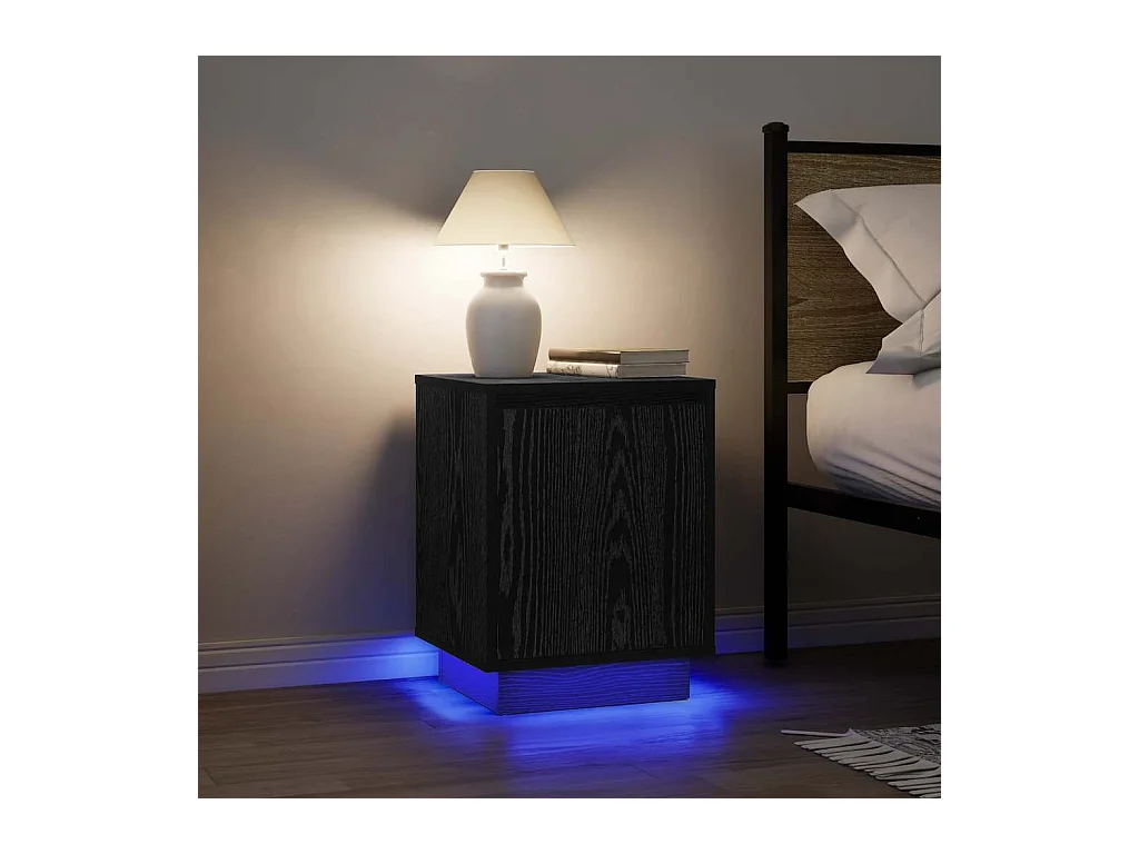 Mesillas de noche | Mesita de noche con luces LED 2 uds negro 38x34x50 cm