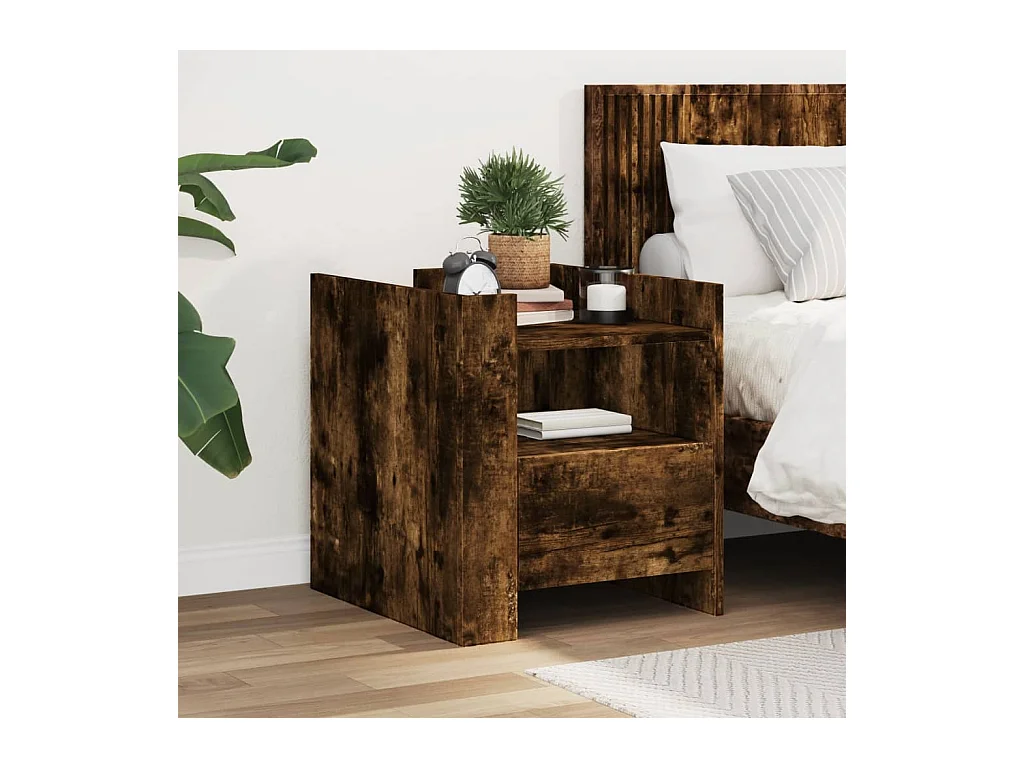 Table de chevet-Table d'appoint Compartiments ouverts chêne fumé 45x50x50 cm bois d'ingénierie