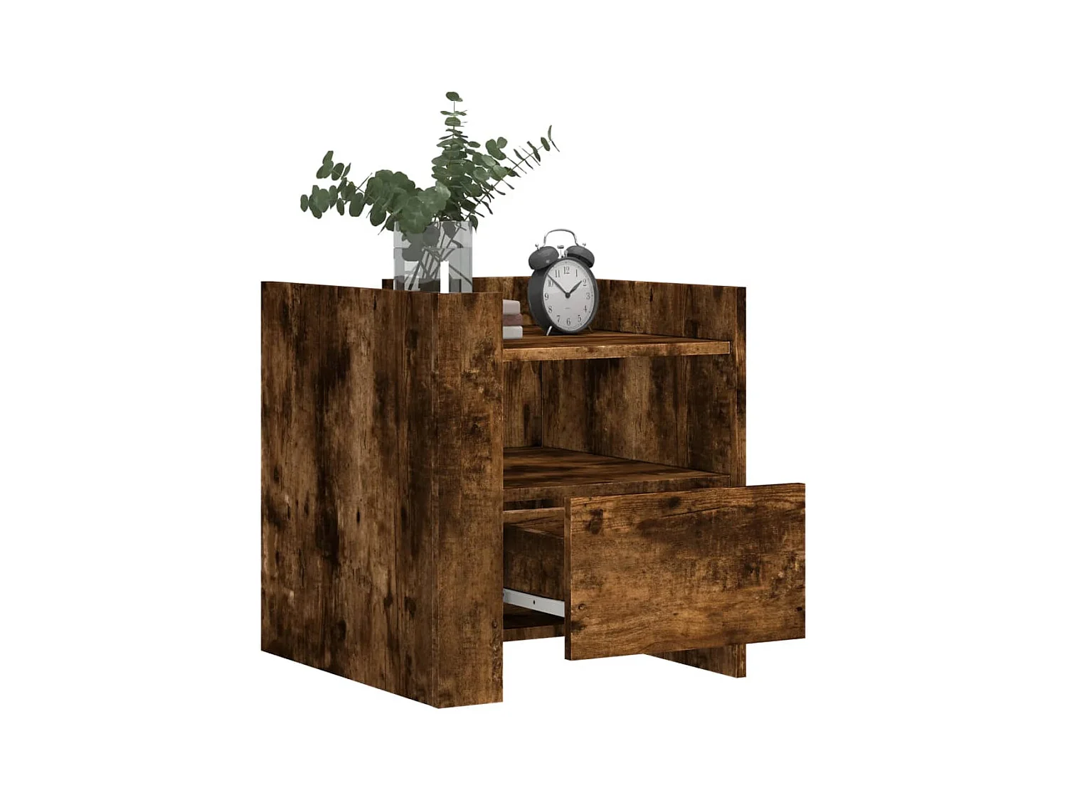 Table de chevet-Table d'appoint Compartiments ouverts chêne fumé 45x50x50 cm bois d'ingénierie