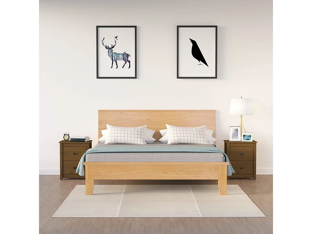 Nachttisch 2er Set-Beistelltisch-Nachttischkommode Honigbraun 50x35x61,5 cm Massivholz Kiefer SHL64798