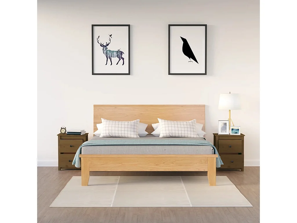 Nachttisch 2er Set-Beistelltisch-Nachttischkommode Honigbraun 50x35x61,5 cm Massivholz Kiefer SHL64798