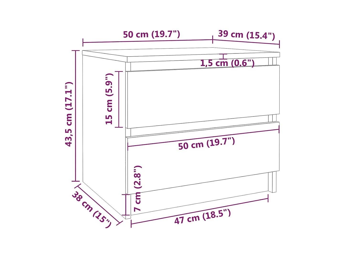 Mesa de Cabeceira Moderna 2 peças 50x39x43.5cm derivados madeira cinza sonoma