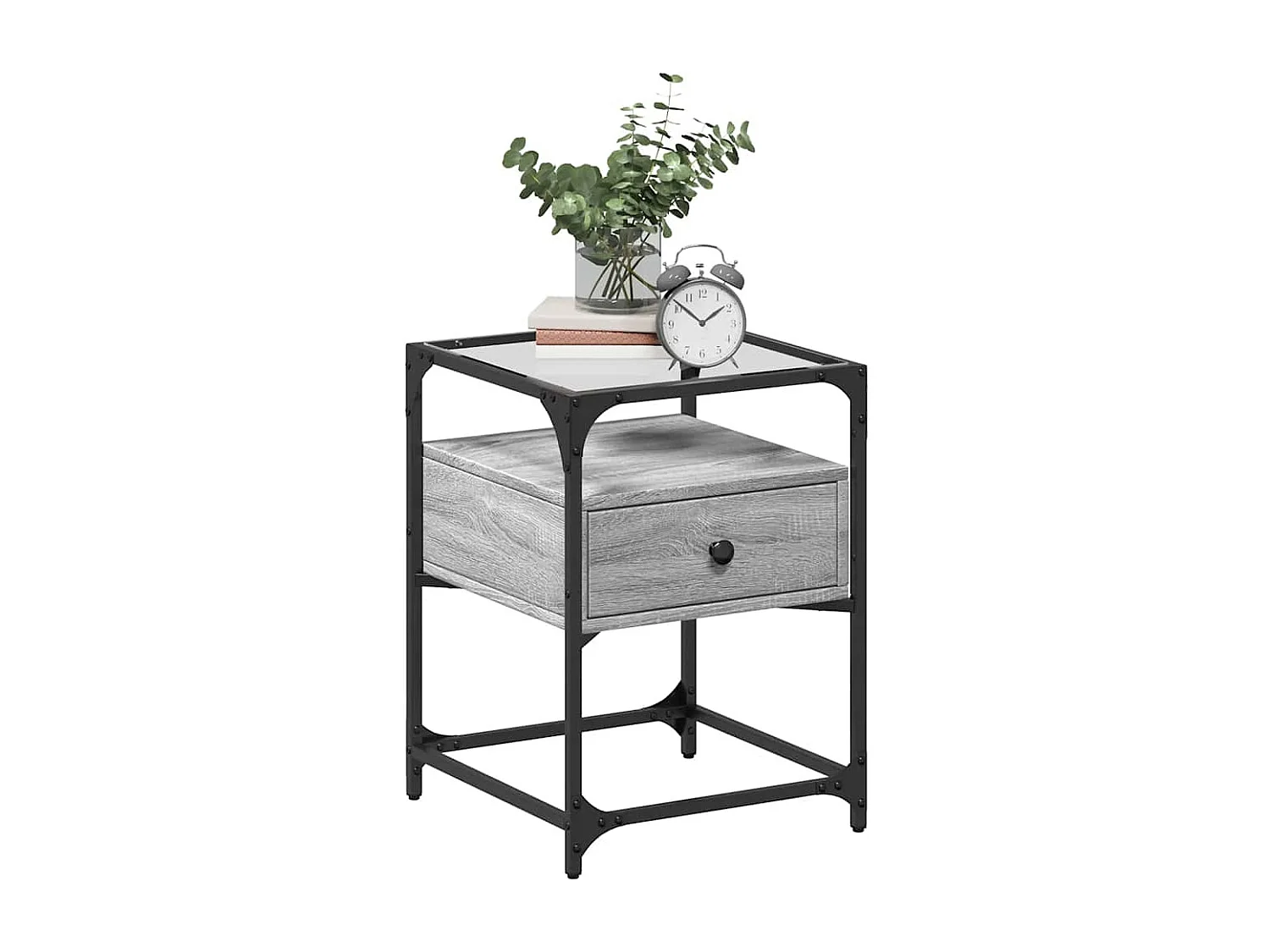 Mesita de noche | Mesilla de noche 2 uds. madera ingeniería gris Sonoma 40x40x55 cm