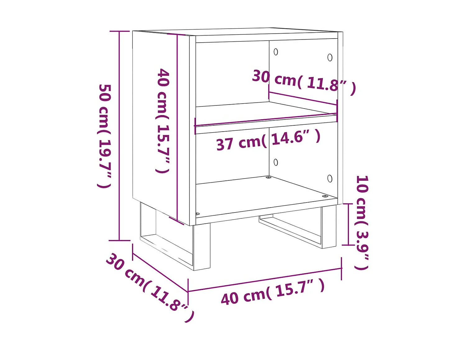 Nachttisch 2er Set-Beistelltisch-Nachttischkommode Sonoma-Eiche 40x30x50 cm Holzwerkstoff SHL58700