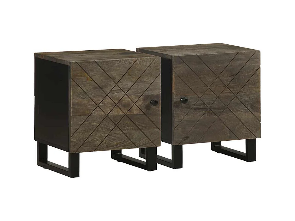 Mesitas de noche | Mesilla de noche 2 uds madera maciza de mango negro 40x33x46 cm