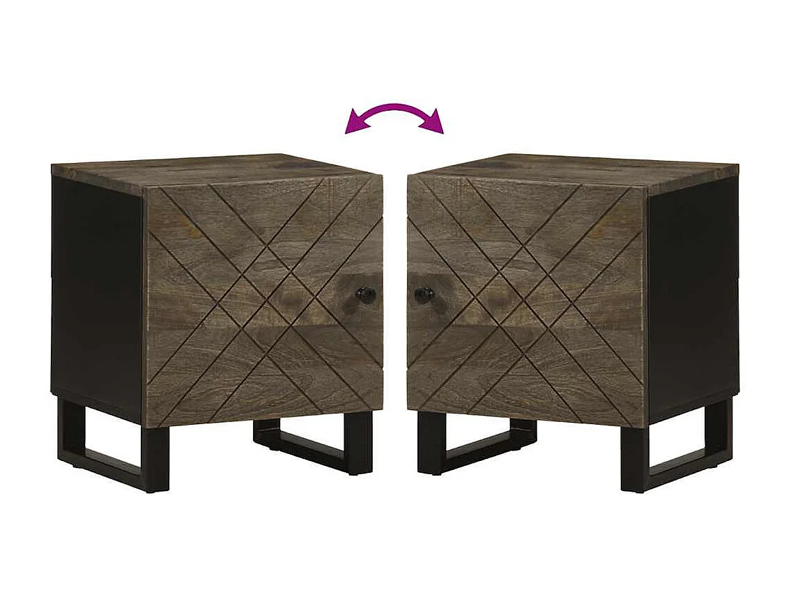 Nachttisch 2er Set-Beistelltisch-Nachttischkommode Schwarz 40x33x46 cm Massivholz Mango SHL33747