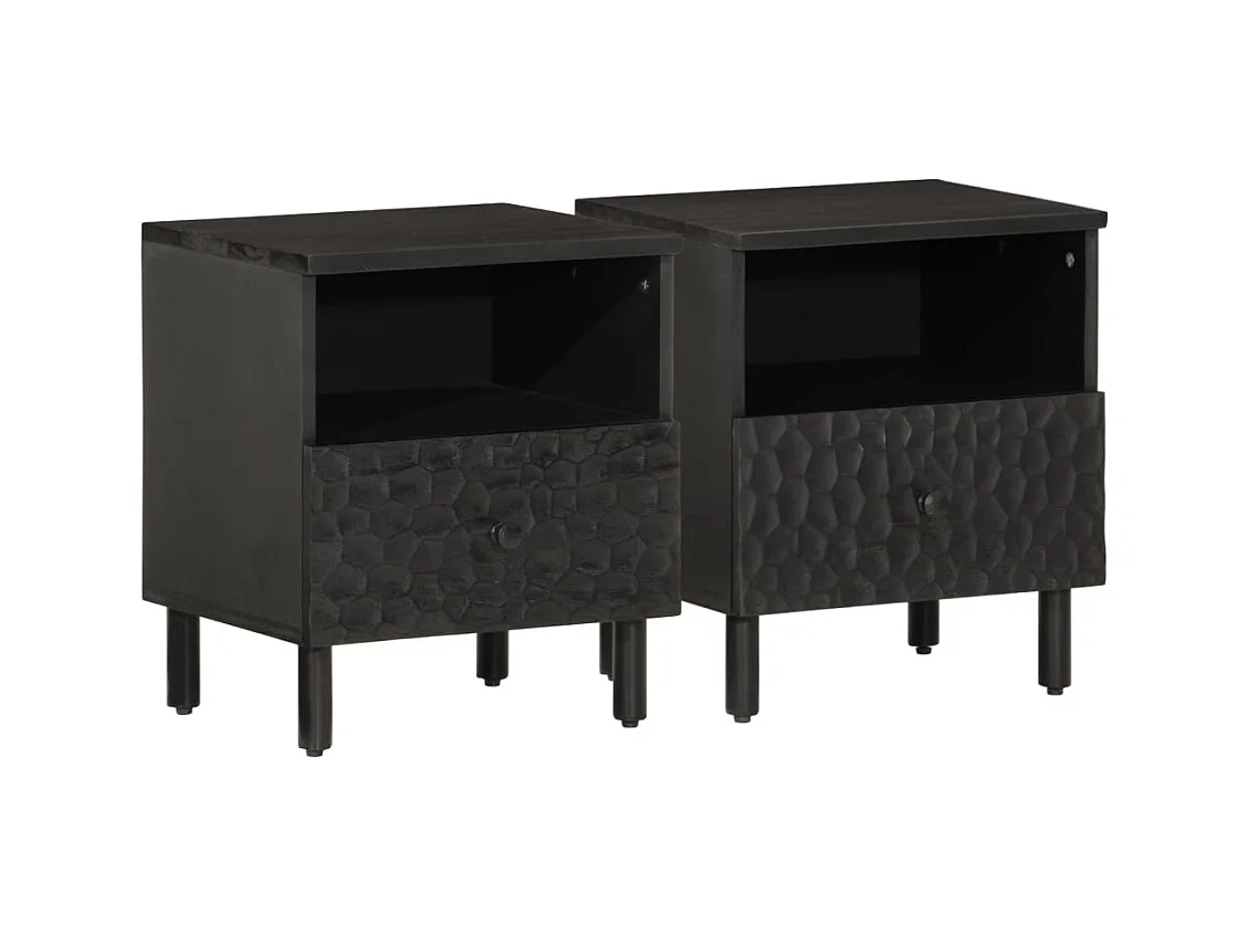 Mesitas de noche | Mesilla de noche 2 uds madera maciza de mango negro 40x33x46 cm