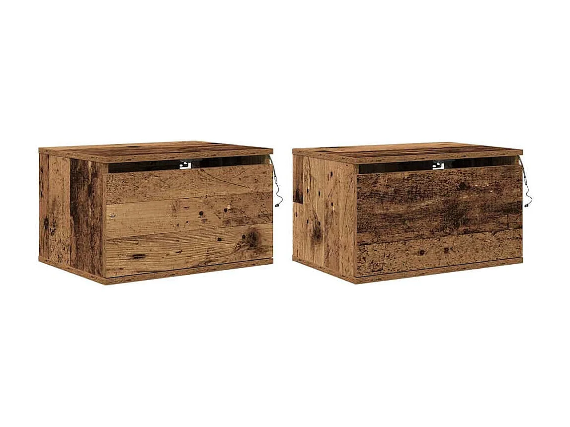 Nachtkastje | Wandkastje met lade 2 pcs Oud hout 50 x 36 x 30 cm Bewerkt hout