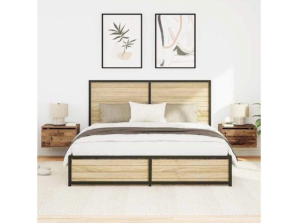 Nachtkastje | Wandkastje met lade 2 pcs Oud hout 50 x 36 x 30 cm Bewerkt hout