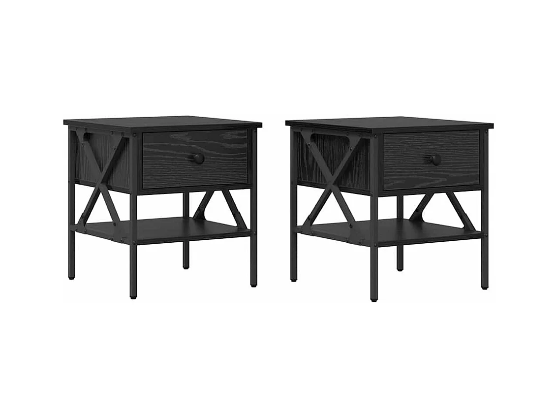 Mesita de Noche | Armario de Noche 2 uds con cajón Roble negro 40x42x45 cm