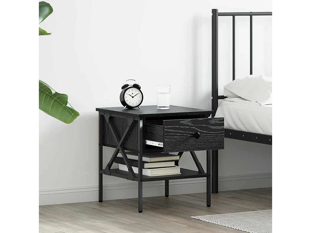 Mesita de Noche | Armario de Noche 2 uds con cajón Roble negro 40x42x45 cm