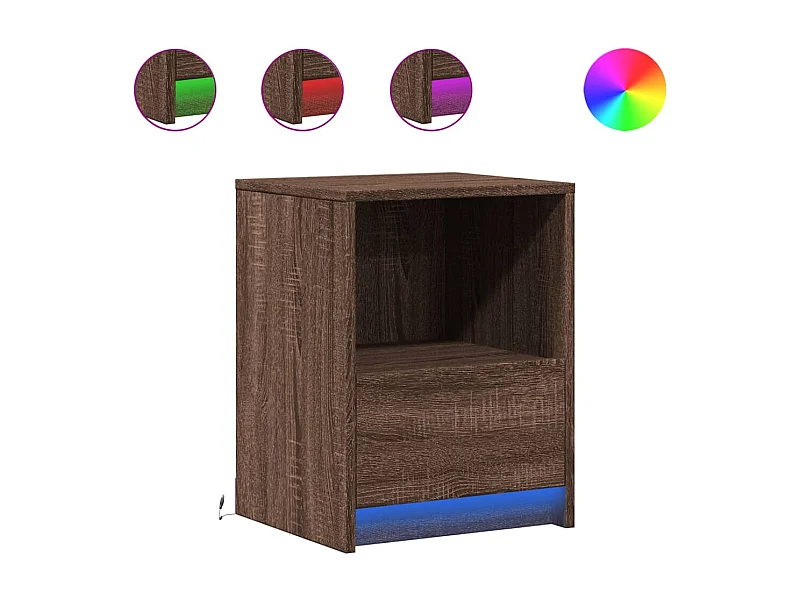 Mesitas de noche | Mesilla de noche luces LED 2 uds madera ingeniería roble marrón