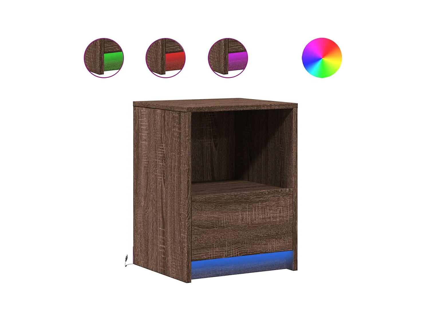 Mesitas de noche | Mesilla de noche luces LED 2 uds madera ingeniería roble marrón