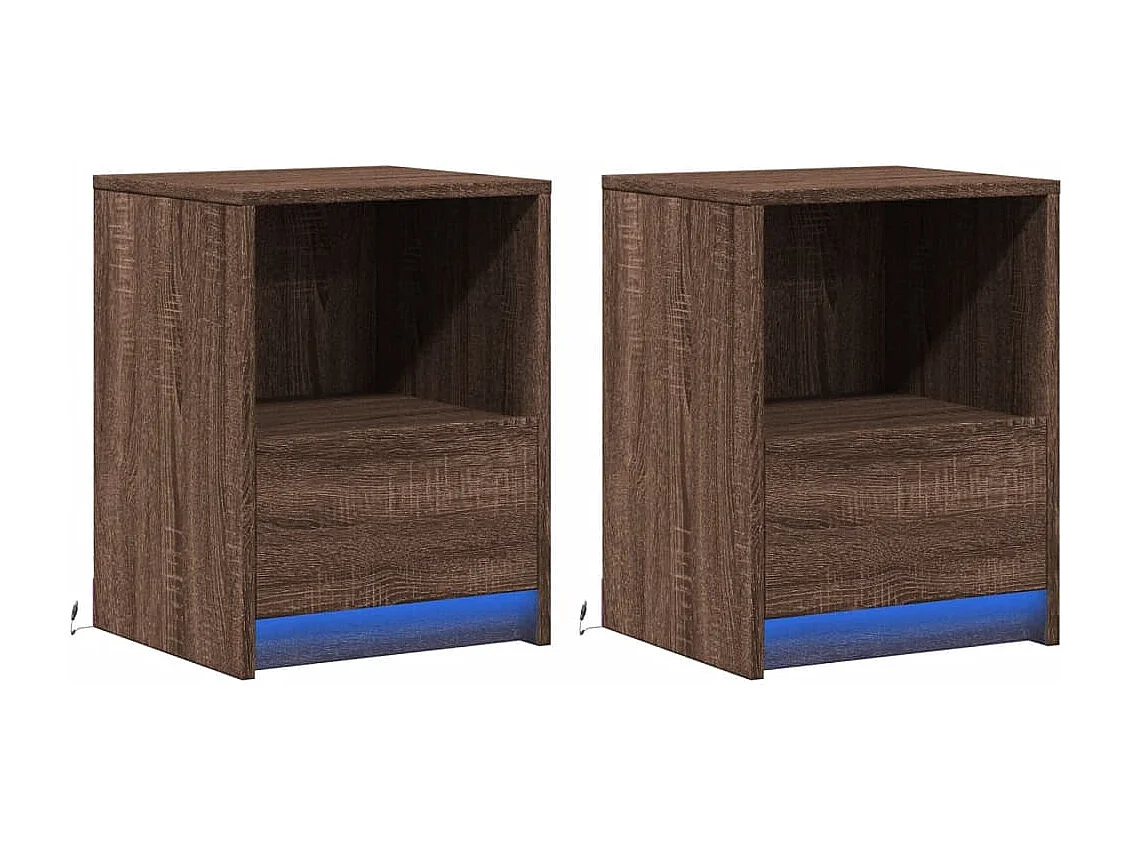 Mesitas de noche | Mesilla de noche luces LED 2 uds madera ingeniería roble marrón