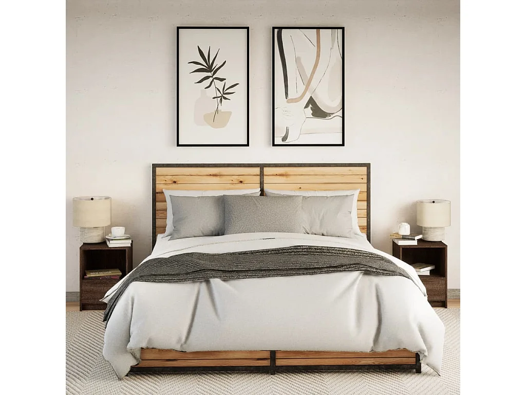 Nachttische mit LED-Leuchten 2er Set | Beistelltisch Braun Eiche Holzwerkstoff SHL16417