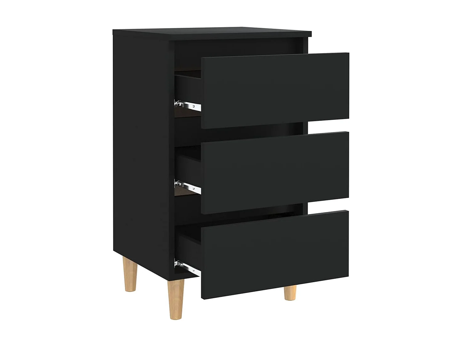 Mesita de noche | Mesilla de noche con patas de madera maciza negro 40x35x69 cm