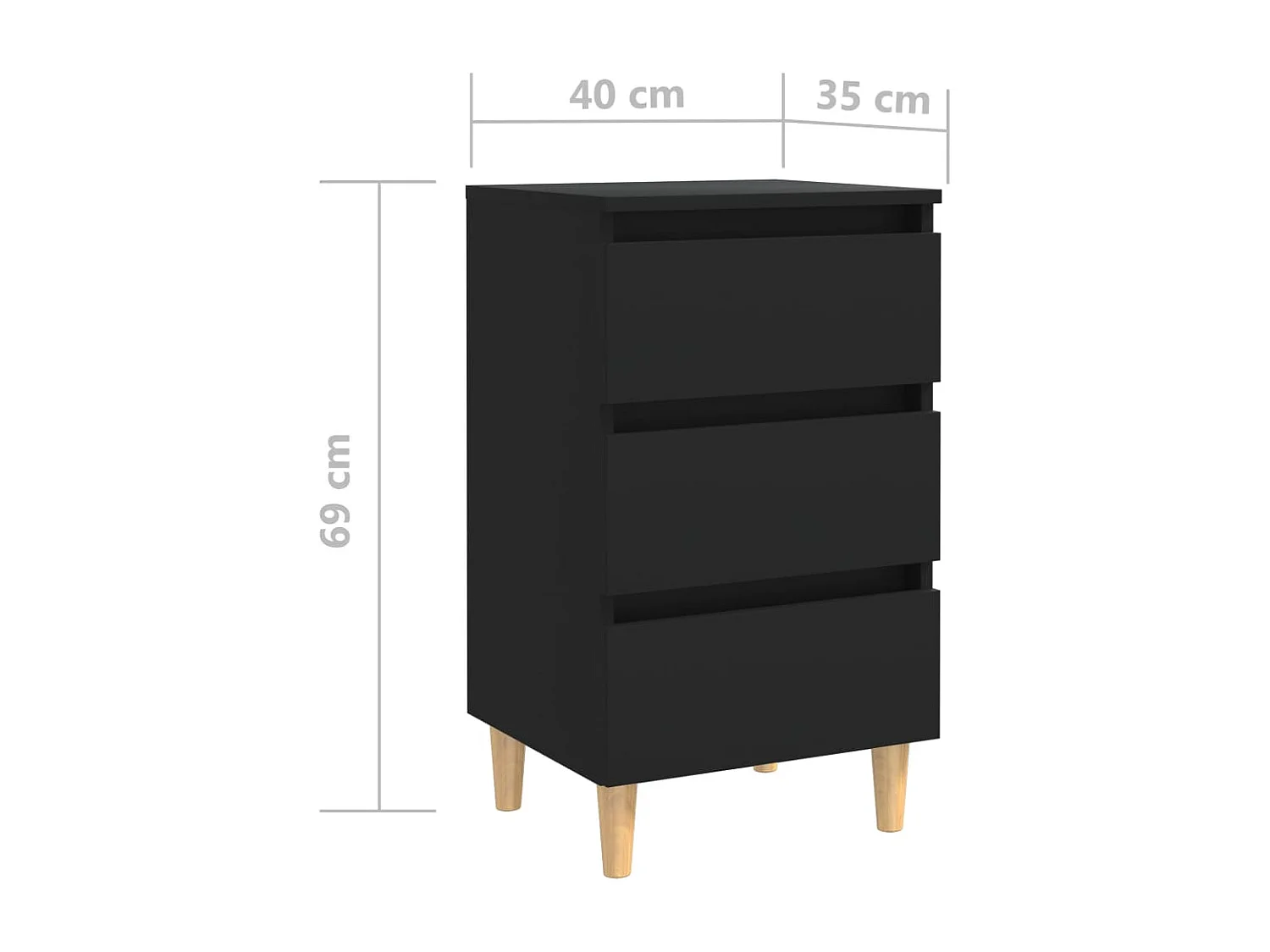 Table de chevet-Petite Table d'appoint avec pieds en bois noir 40x35x69 cm