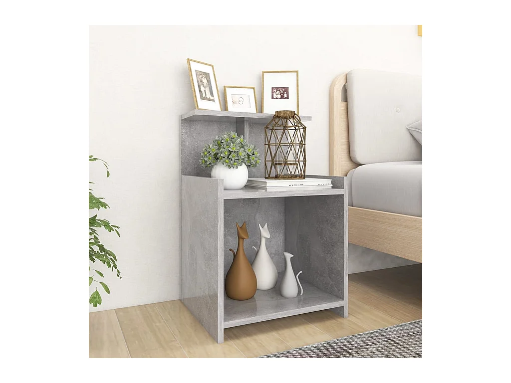 Mesita de noche | Mesilla de noche madera contrachapada gris hormigón 40x35x60 cm