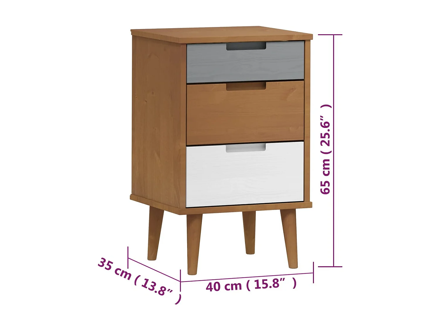 Table de chevet-Table d'appoint MOLDE Marron 40x35x65 cm Bois de pin solide