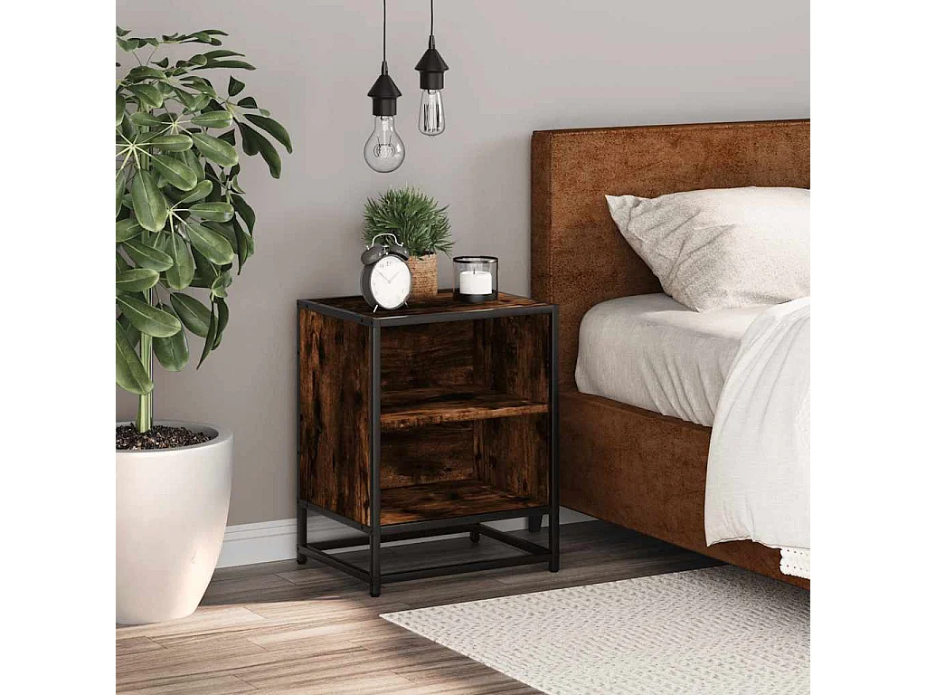 Nachttisch-Beistelltisch Räuchereiche 40x31x50 cm Holzwerkstoff und Metall SHL3716