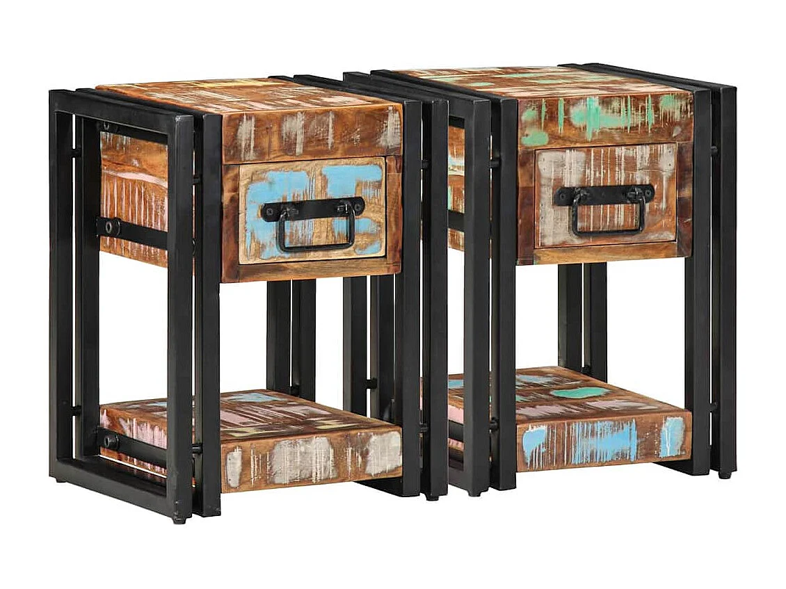 Nachttisch 2er Set-Beistelltisch Mehrfarbig 30 x 30 x 40 cm Massives Altholz SHL42093