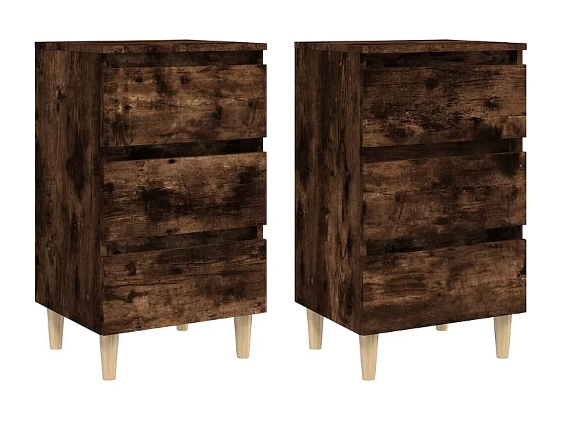 Tables de chevet pieds en bois 2 pcs Chêne fumé 40x35x69 cm