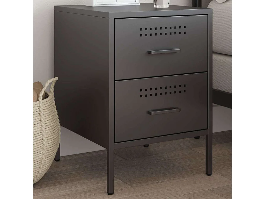 Nachttisch-Beistelltisch-Nachtschrank Schwarz 36x39x50,5 cm Stahl SHL42524