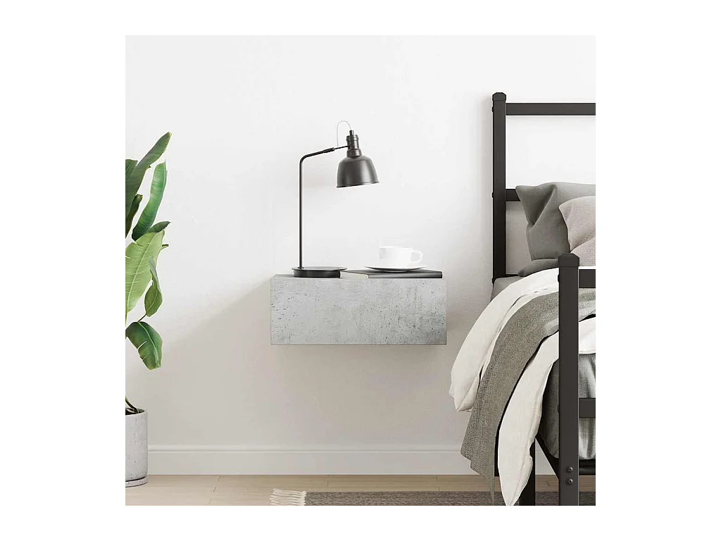 Mesita de noche | Mesilla de noche flotante contrachapada gris hormigón 40x30x15cm