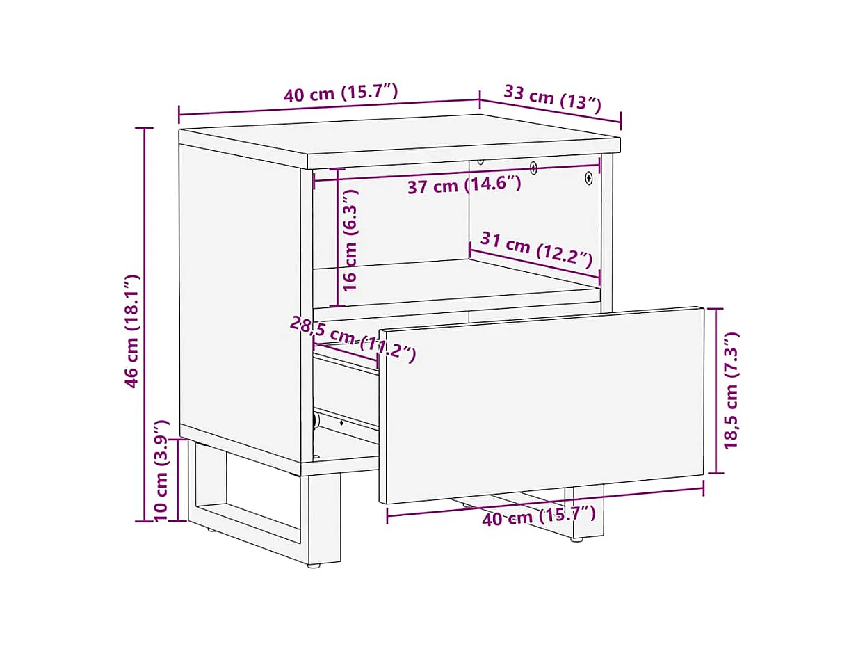 Mesita de Noche | Armario de Noche Marrón 40x33x46 cm madera maciza de mango