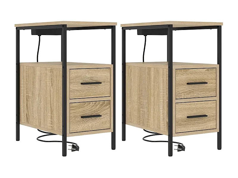 Mesa de Noche | Mesa auxiliar con cajón 2 uds. Roble Sonoma 30x48x61 cm