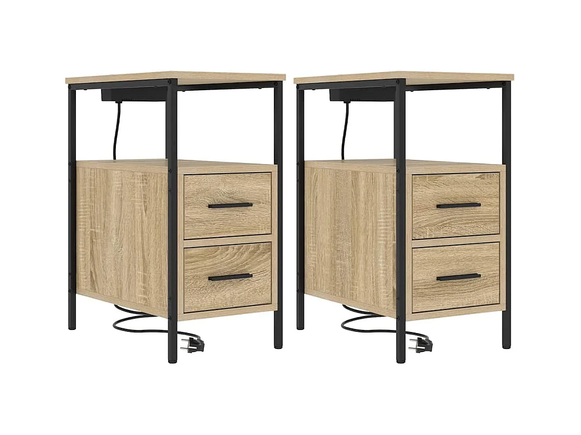 Mesa de Noche | Mesa auxiliar con cajón 2 uds. Roble Sonoma 30x48x61 cm