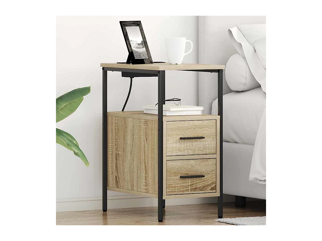 Mesa de Noche | Mesa auxiliar con cajón 2 uds. Roble Sonoma 30x48x61 cm