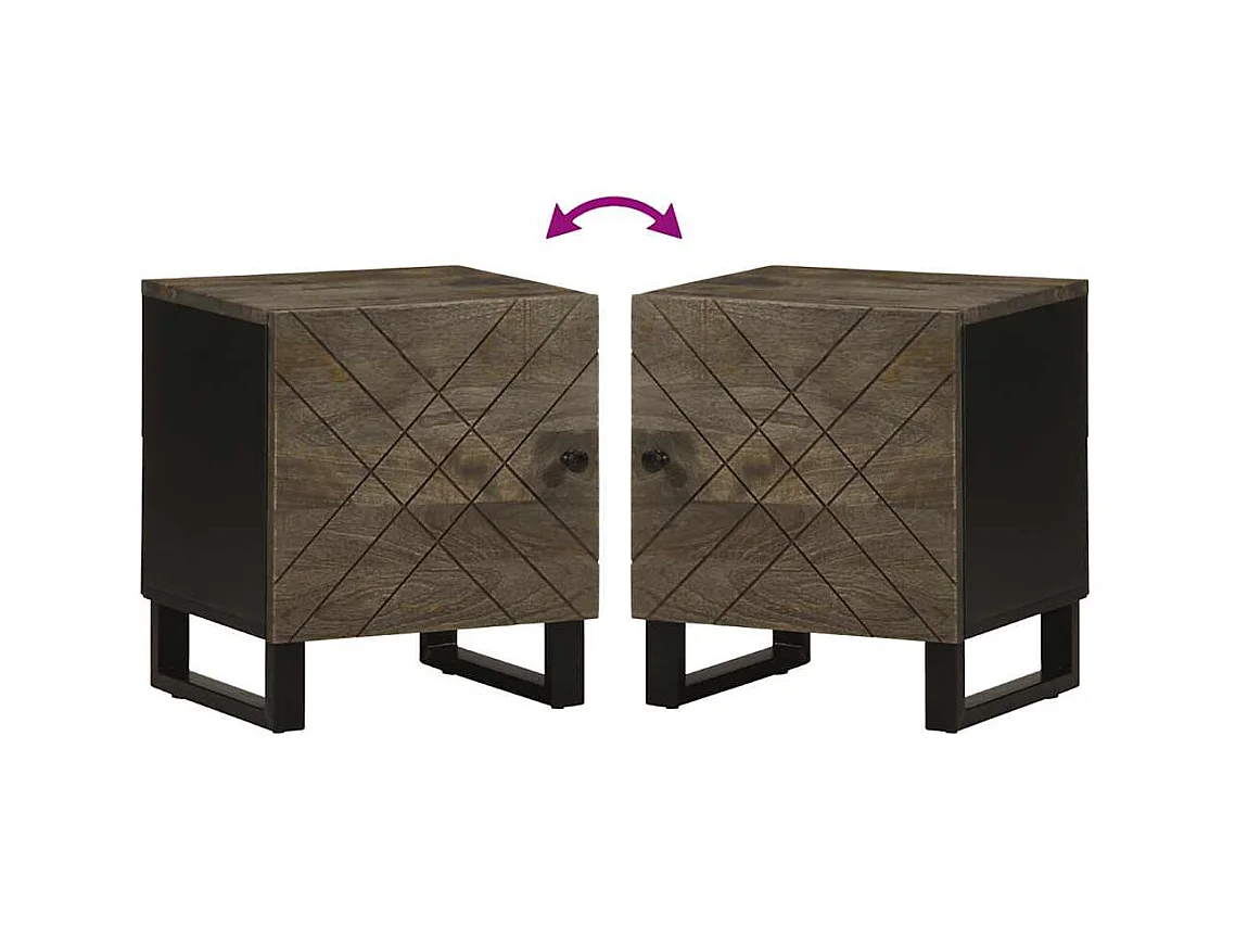 Mesita de noche | Mesilla de noche de madera maciza de mango negra 40x33x46 cm