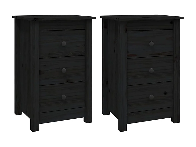Mesitas de noche | Mesilla de noche 2 uds madera maciza de pino negro 40x35x61,5cm