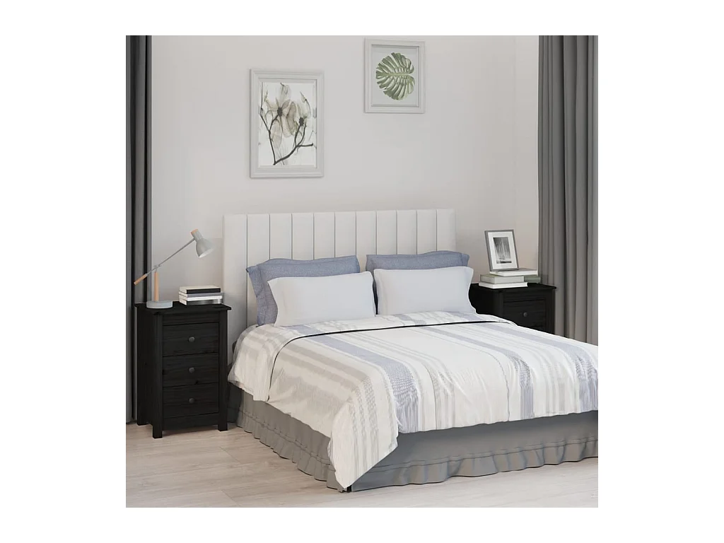 Mesitas de noche | Mesilla de noche 2 uds madera maciza de pino negro 40x35x61,5cm
