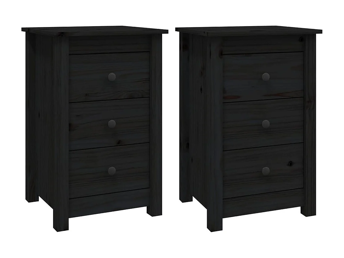 Nachttisch 2er Set-Beistelltisch-Nachttischkommode Schwarz 40x35x61,5 cm Massivholz Kiefer SHL43756