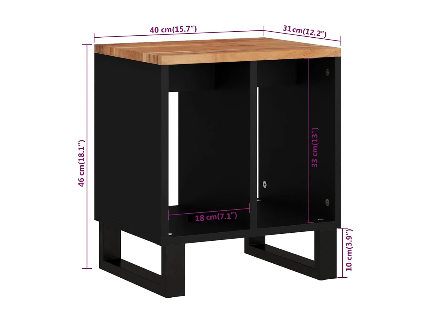 Mesita de Noche | Mesa auxiliar madera maciza acacia y contrachapada 40x31x46 cm