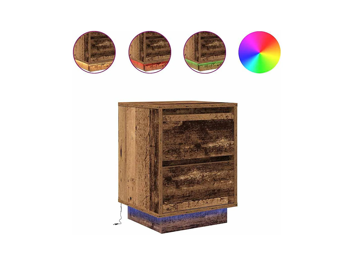 Mesilla de noche | Mesita de noche con luces LED madera vieja 38x34x50 cm