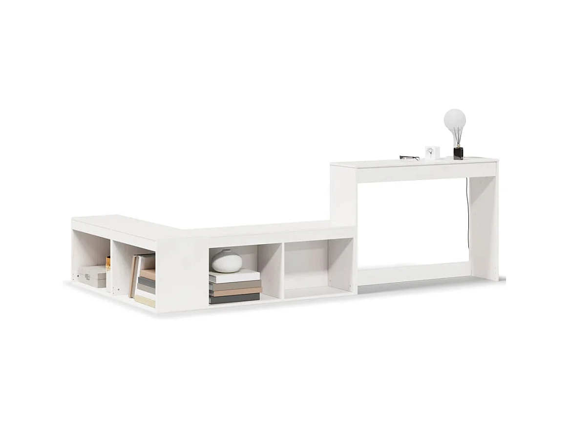 Mueble con escritorio madera maciza pino blanco 232x112x75 cm