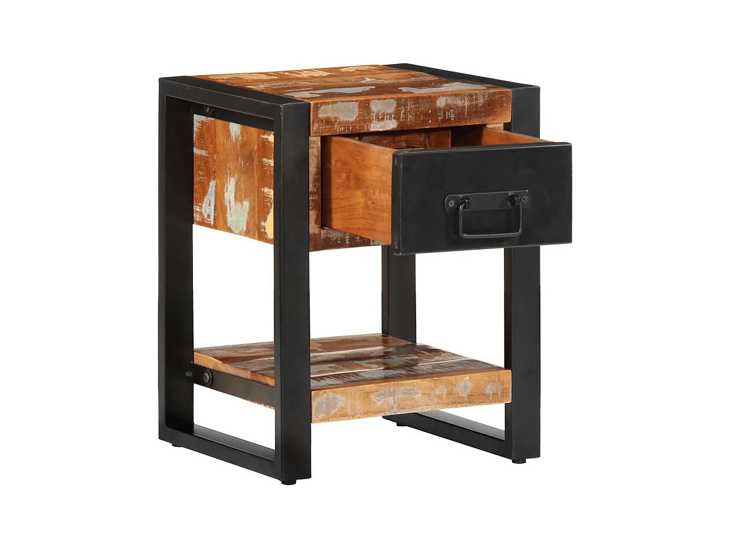 Mesa de Cabeceira | Criado-mudo Moderno multicor 35x34x45cm madeira maciça recuperada