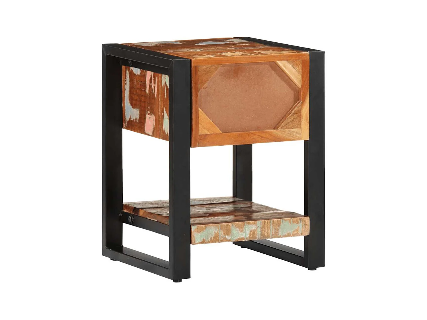 Mesa de Cabeceira | Criado-mudo Moderno multicor 35x34x45cm madeira maciça recuperada