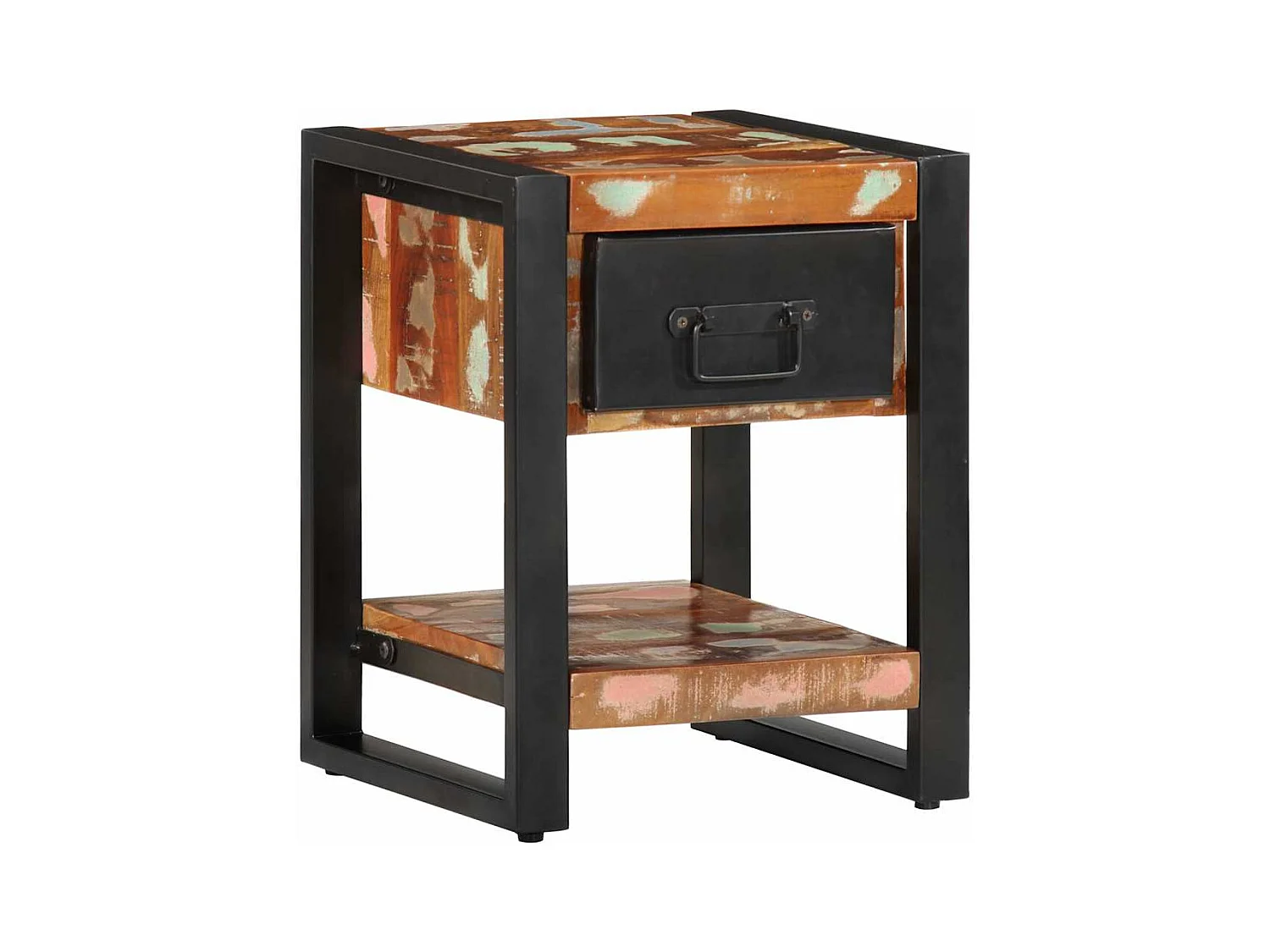 Mesilla de noche | Mesita de noche multicolor 35x34x45 cm madera maciza reciclada