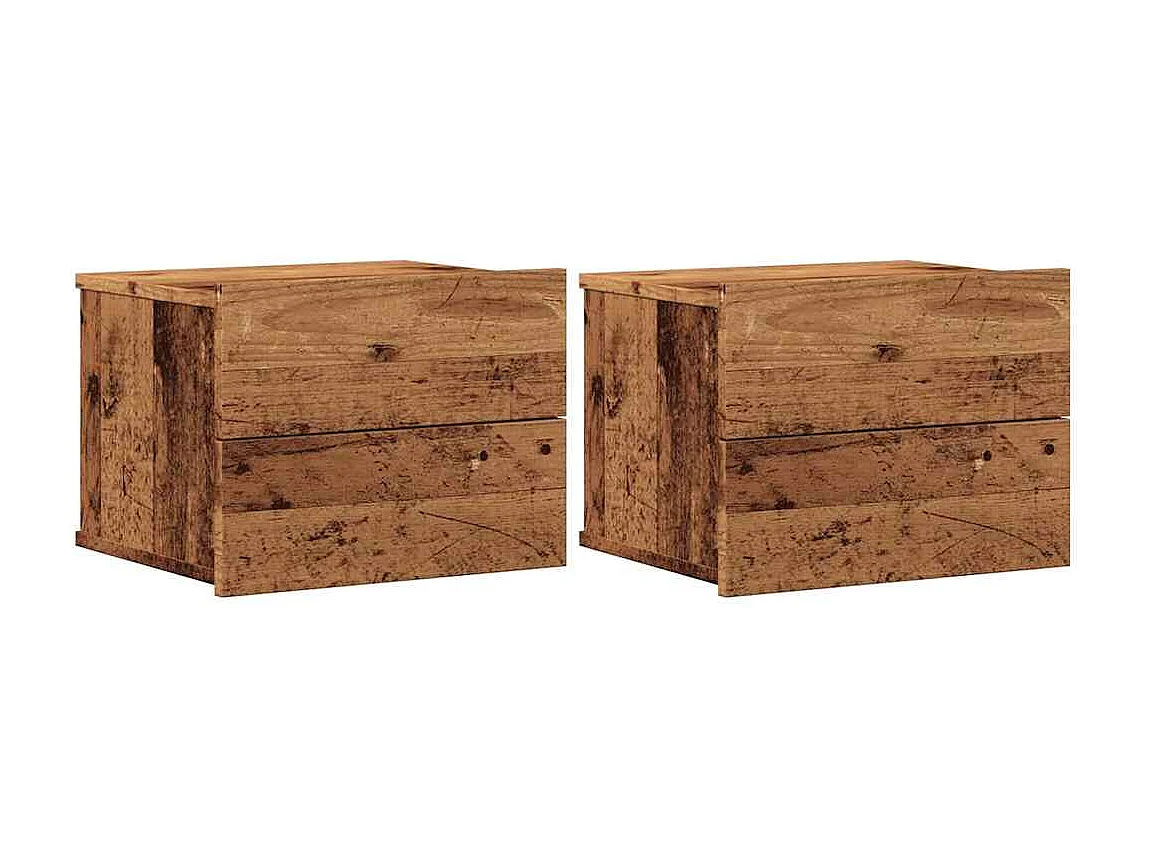 Nachttisch hängend 2er Set | Wand-Nachttische Altholz-Optik 40x32x30 cm SHL2621