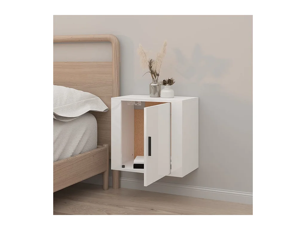 Mesita de noche | Mesilla de noche de pared blanco brillante 50x30x47 cm