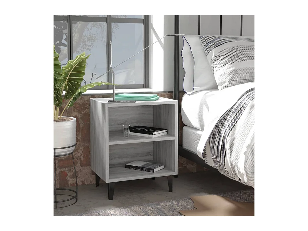 Mesita de noche | Mesilla de noche con patas de metal gris Sonoma 40x30x50 cm